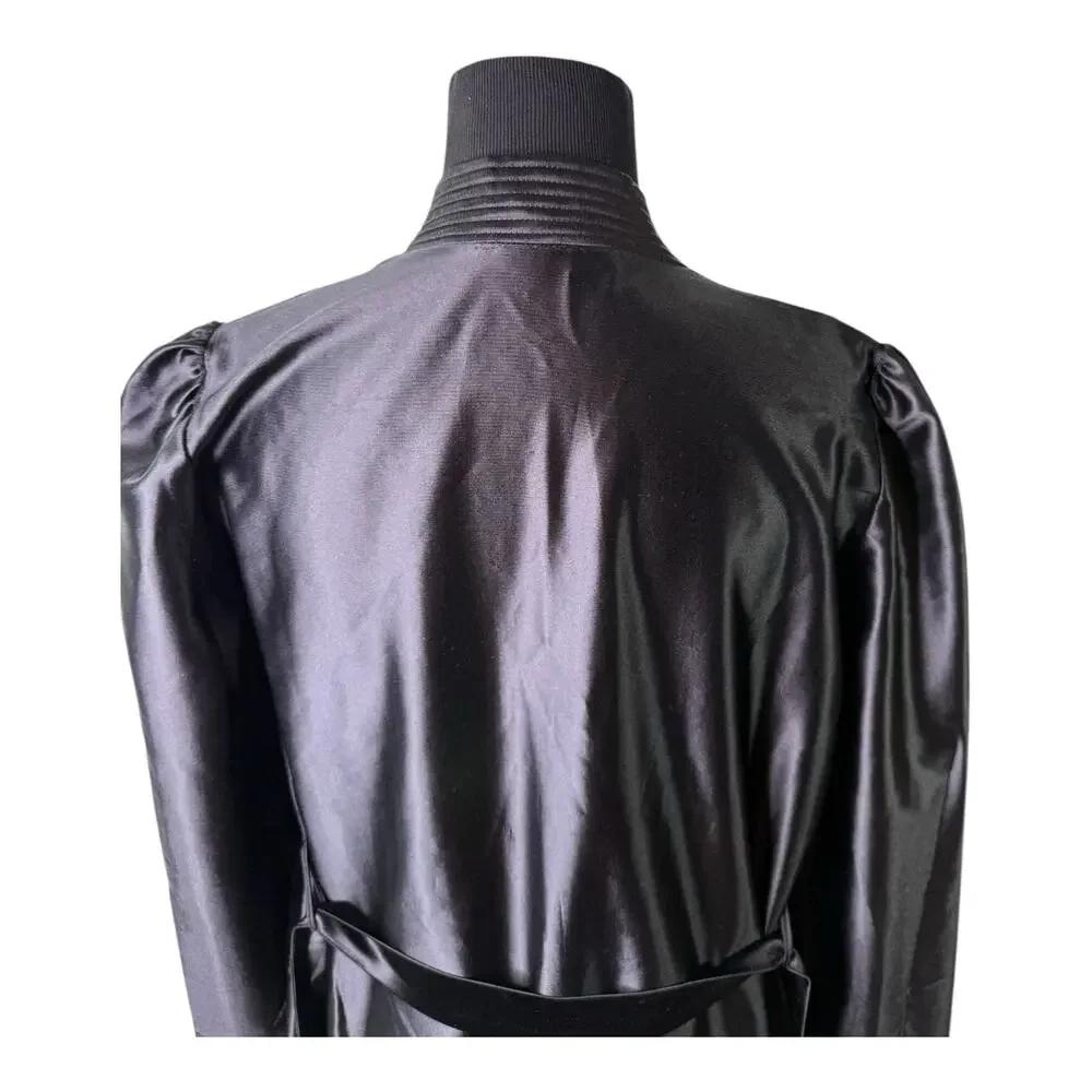 Vtg Black‎ Satin Robe Old Hollywood Luxurious USA Union Made Barad & Co Sz M EUC